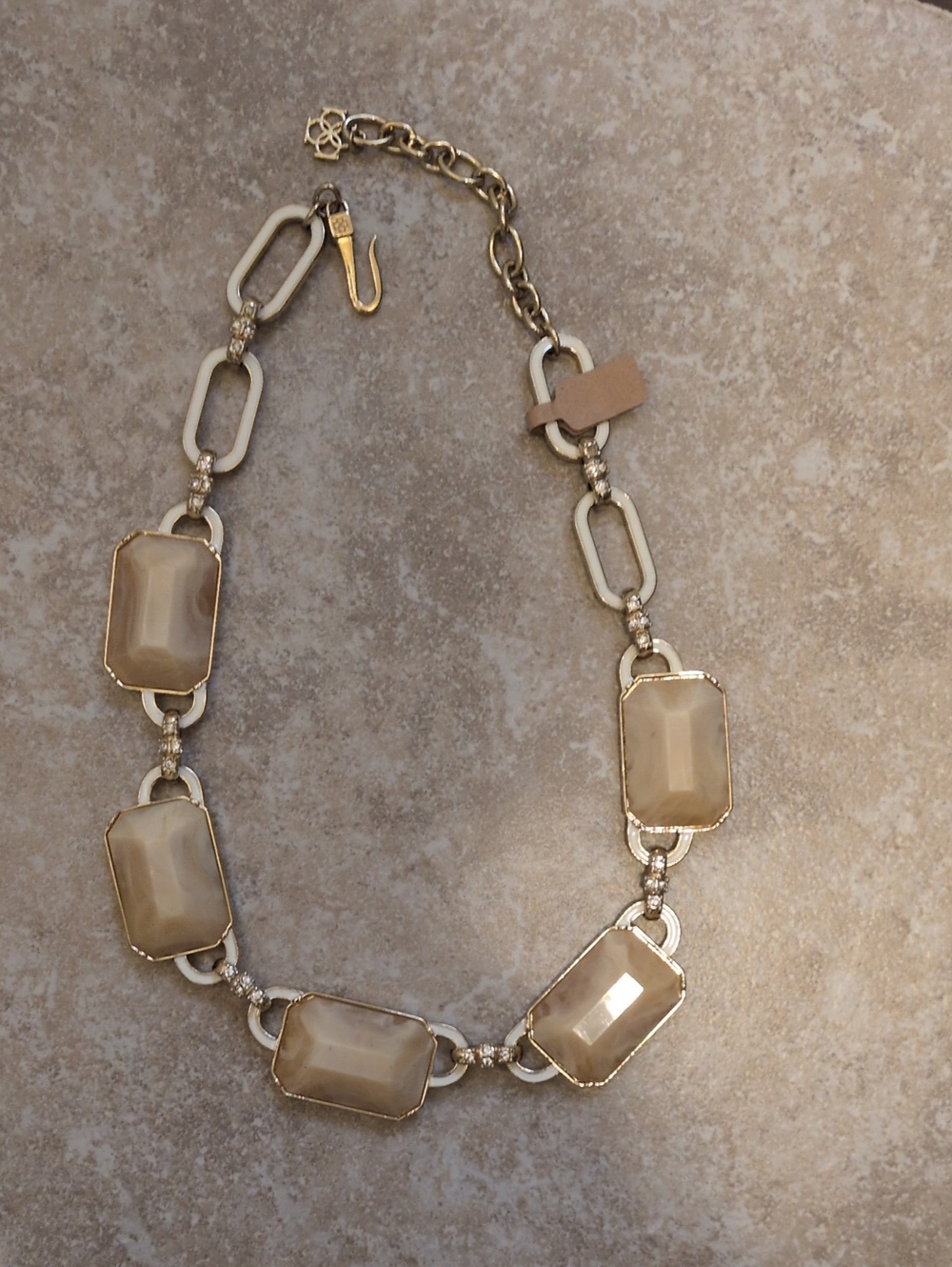 '80s Dynasty Neutral Cream Faceted Stone Link Necklace - Women Jewelry
